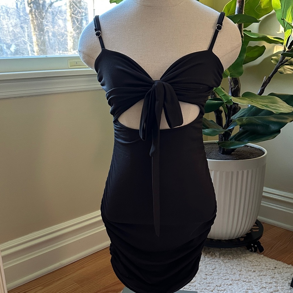 Ruched Halter Top Little Black Dress